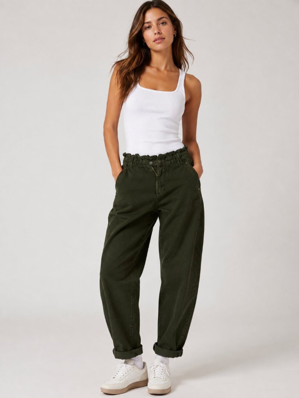 Dark Olive Zara Pants Rolled Cuffs